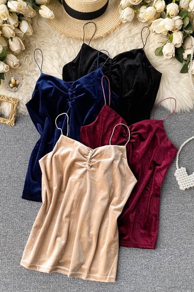 Ženska majica bez rukava od baršuna s tankim naramenicama