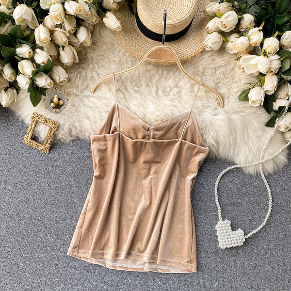 Ženska majica bez rukava od baršuna s tankim naramenicama