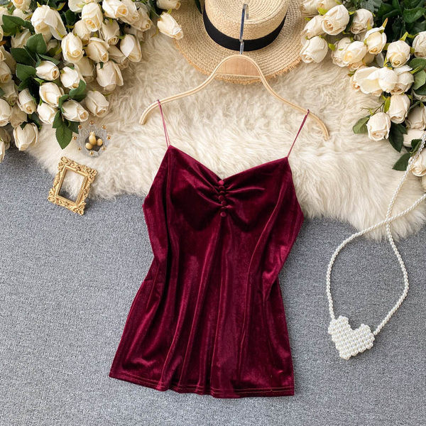 Ženska majica bez rukava od baršuna s tankim naramenicama