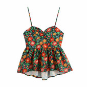 Ženska asimetrična majica bez rukava s tankim naramenicama i cvjetnim uzorkom