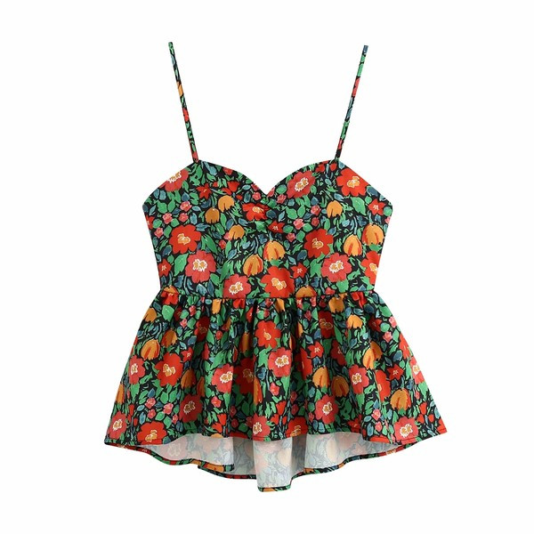 Ženska asimetrična majica bez rukava s tankim naramenicama i cvjetnim uzorkom