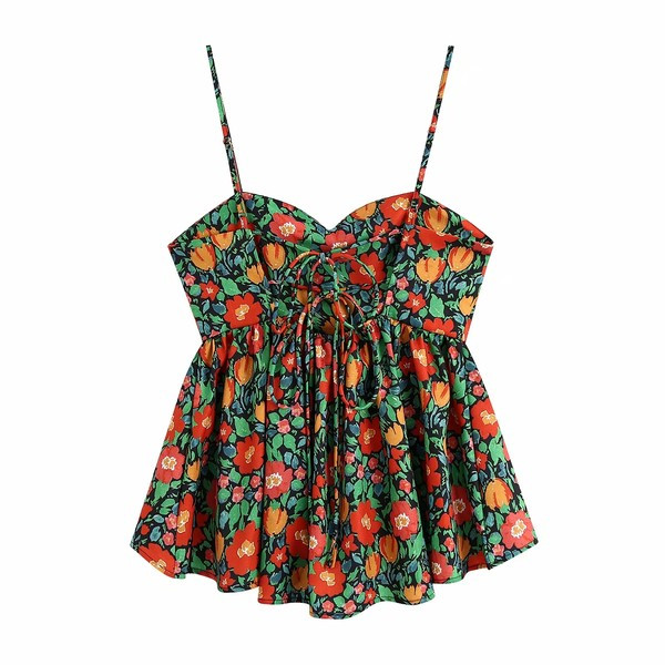 Ženska asimetrična majica bez rukava s tankim naramenicama i cvjetnim uzorkom