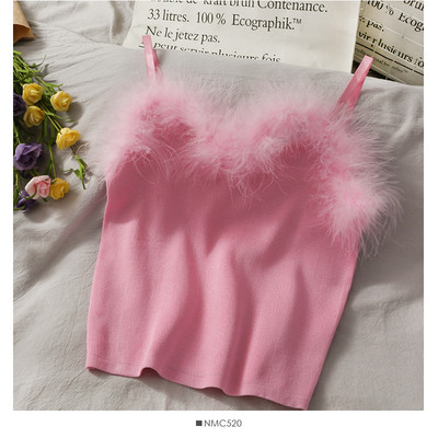 Naiste vabaaja topp udusulgede ja õhukeste rihmadega