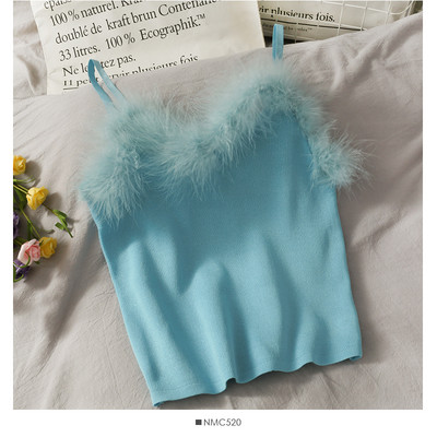 Naiste vabaaja topp udusulgede ja õhukeste rihmadega