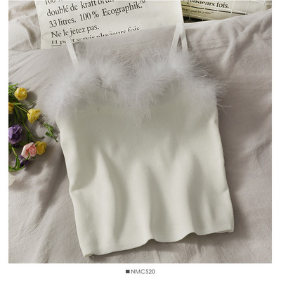 Naiste vabaaja topp udusulgede ja õhukeste rihmadega