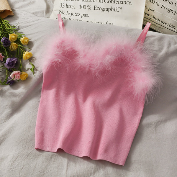 Naiste vabaaja topp udusulgede ja õhukeste rihmadega