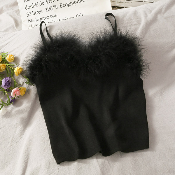 Naiste vabaaja topp udusulgede ja õhukeste rihmadega