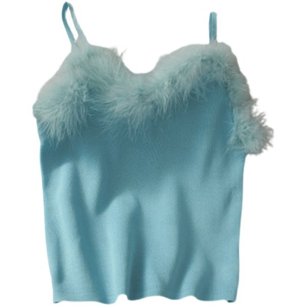 Naiste vabaaja topp udusulgede ja õhukeste rihmadega