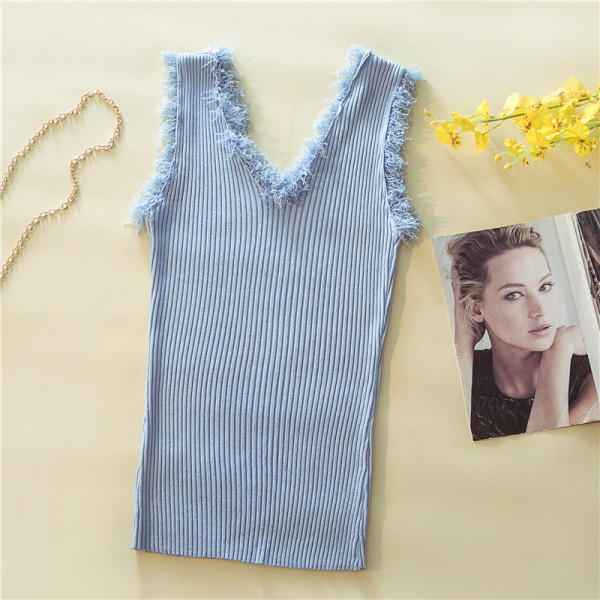 Maieu de zi cu zi pentru damă, cu ciucuri și decolteu spitz