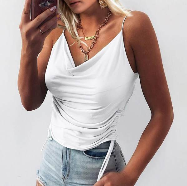 Maieu modern de damă, cu bretele subțiri și legături în alb