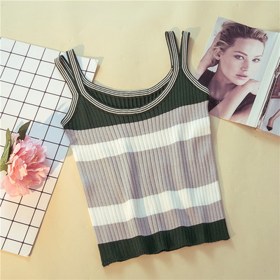 Maieu colorat de damă, cu decolteu oval și bretele subțiri