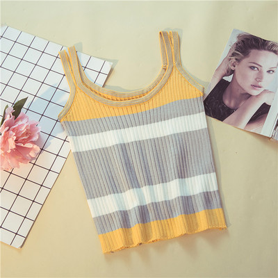 Maieu colorat de damă, cu decolteu oval și bretele subțiri