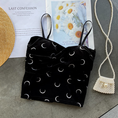 Maieu scurt de damă, din catifea, cu bretele subțiri