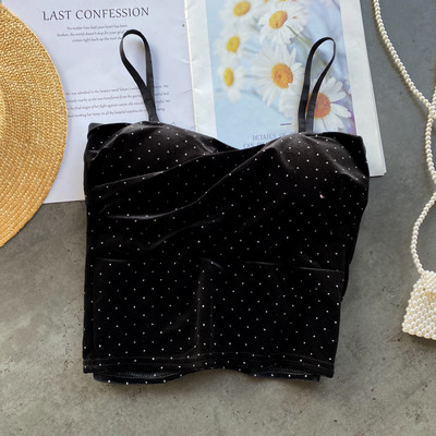 Maieu scurt de damă, din catifea, cu bretele subțiri