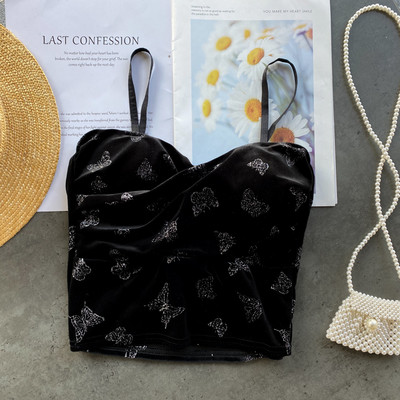 Maieu scurt de damă, din catifea, cu bretele subțiri