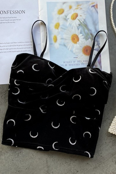 Maieu scurt de damă, din catifea, cu bretele subțiri