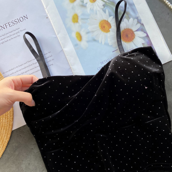 Maieu scurt de damă, din catifea, cu bretele subțiri