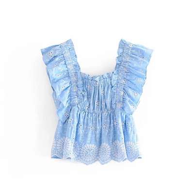 Top de vară cu decolteu pătrat și bucle