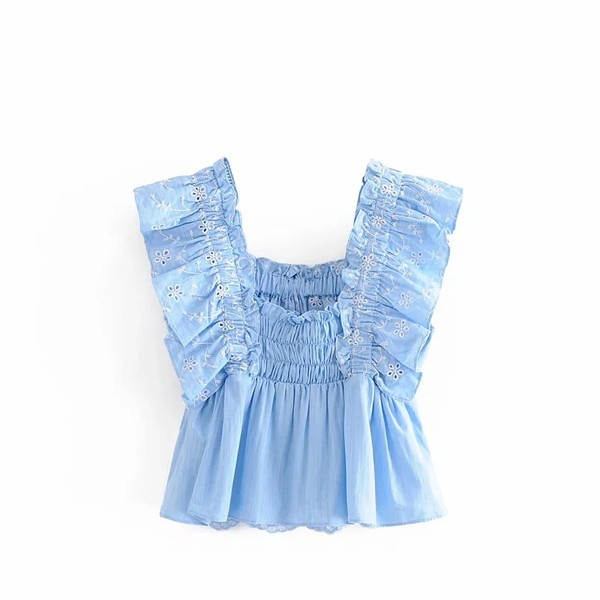 Top de vară cu decolteu pătrat și bucle