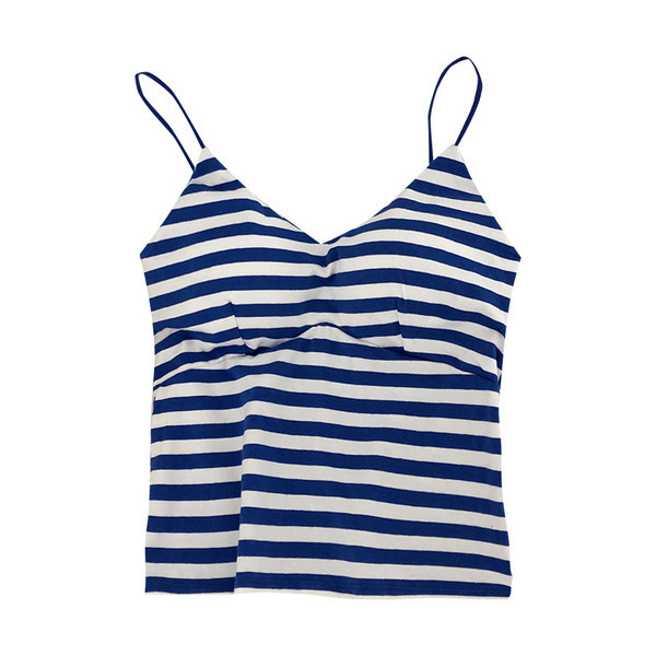 Maieu de damă în dungi, cu bretele subțiri și decolteu spitz