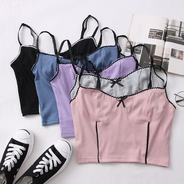 Maieu casual de damă, cu bretele subțiri și panglică