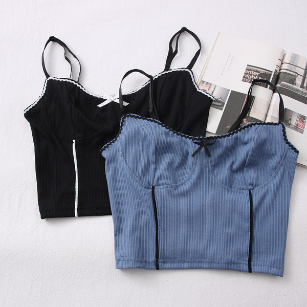 Maieu casual de damă, cu bretele subțiri și panglică