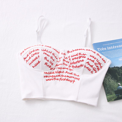 Maiou de damă scurt model nou cu inscripție și bretele subțiri