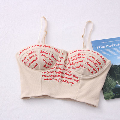 Maiou de damă scurt model nou cu inscripție și bretele subțiri