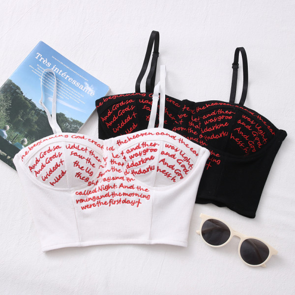 Maiou de damă scurt model nou cu inscripție și bretele subțiri