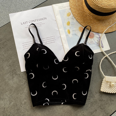 Top de damă din catifea cu bretele subțiri