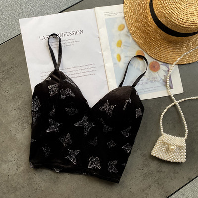 Top de damă din catifea cu bretele subțiri