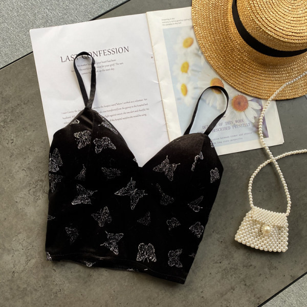 Top de damă din catifea cu bretele subțiri