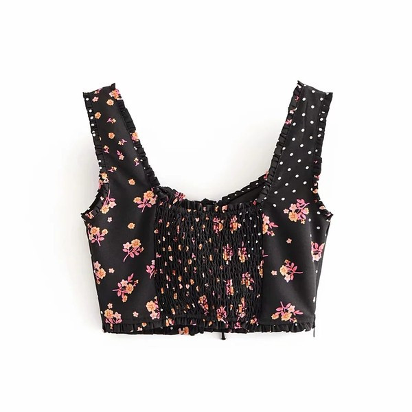 Bustiera scurta cu cravate si model floral