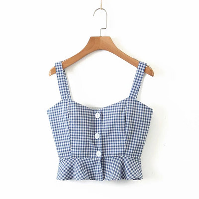 Bustieră scurtă în carouri cu nasturi