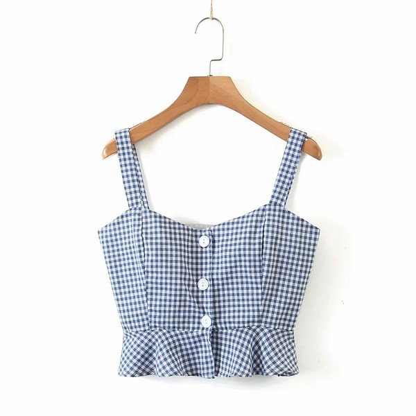 Bustieră scurtă în carouri cu nasturi