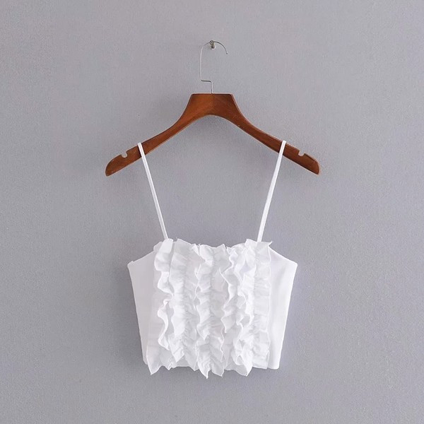 Bustieră scurtă în alb cu bucle