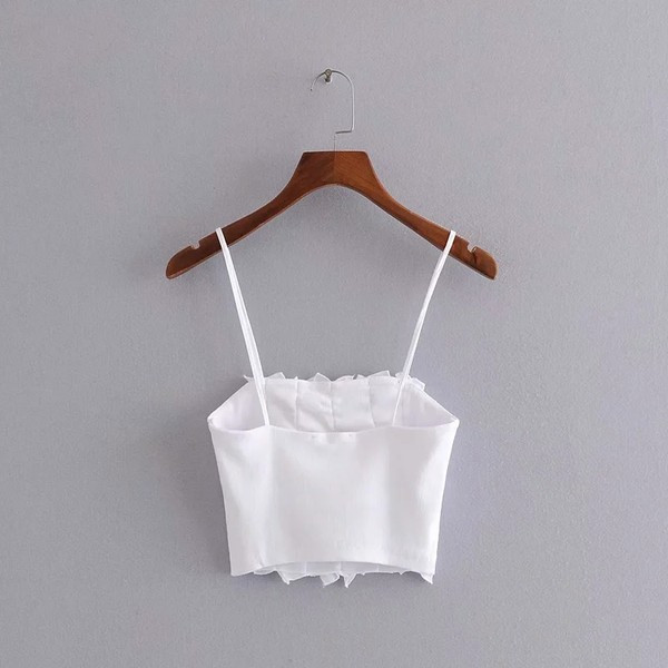 Bustieră scurtă în alb cu bucle