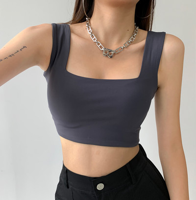 Bustiera scurta de dama cu bretele groase si decolteu patrat