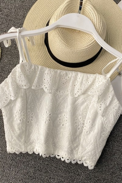 Top de damă cu bretele alb