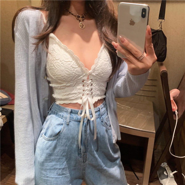 Bustiera dama din dantela cu cravate