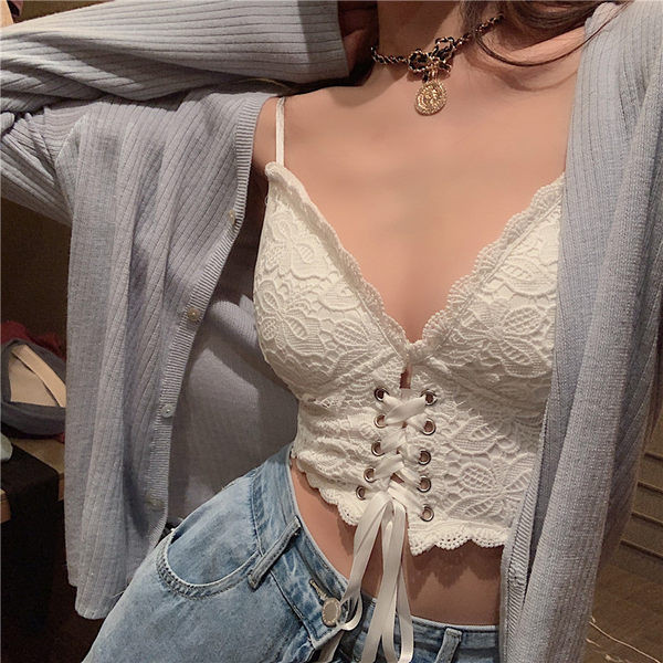 Bustiera dama din dantela cu cravate