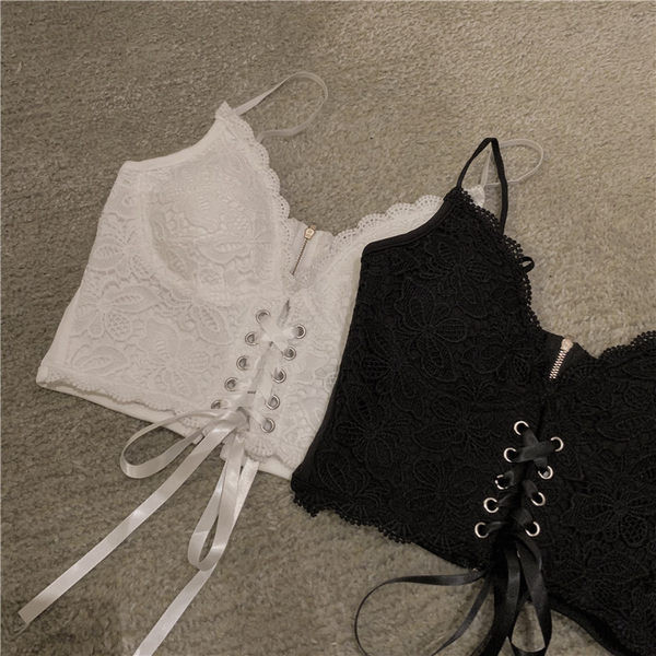 Bustiera dama din dantela cu cravate