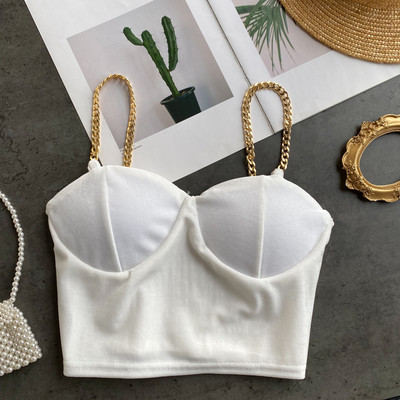 Top de damă scurt din catifea cu bretele metalice