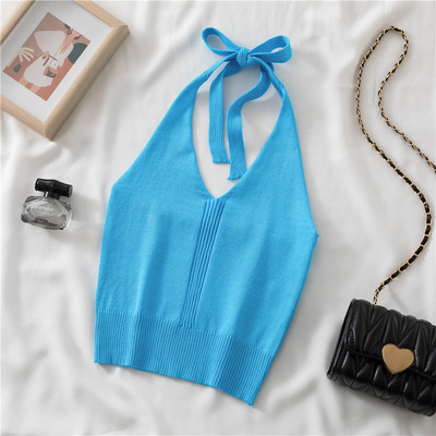 Ženska ležerna majica bez rukava s vezama i špic izrezom