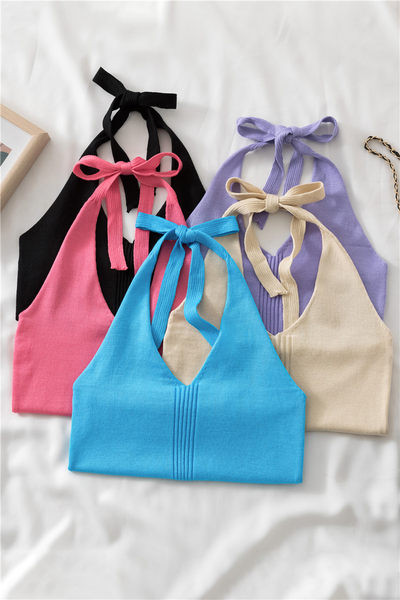 Ženska ležerna majica bez rukava s vezama i špic izrezom