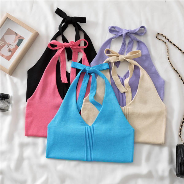 Ženska ležerna majica bez rukava s vezama i špic izrezom