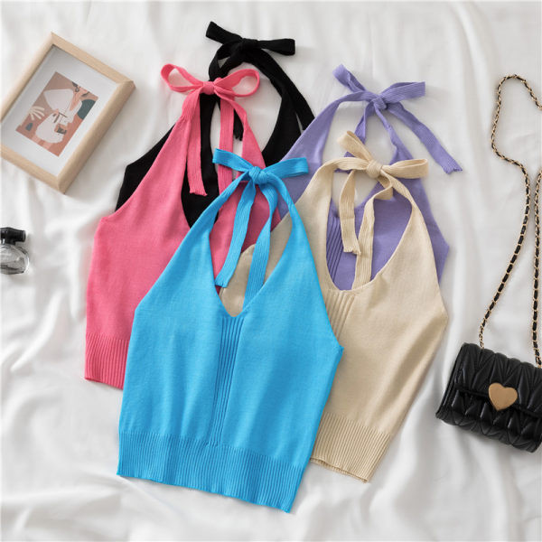 Ženska ležerna majica bez rukava s vezama i špic izrezom