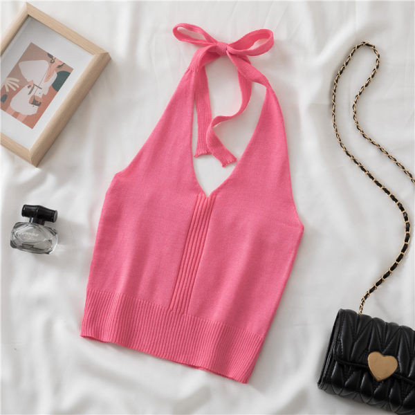 Ženska ležerna majica bez rukava s vezama i špic izrezom