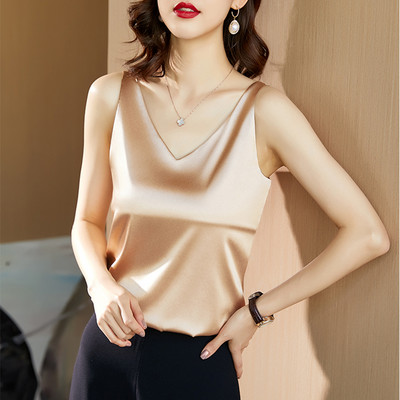 Maieu casual de damă din satin cu decolteu spitz