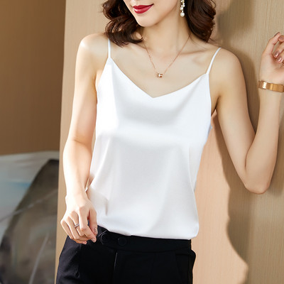 Maieu casual de damă din satin cu decolteu spitz